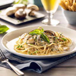 

This delicious Italian dinner of linguine pasta with portabella mushroom, garlic, and parmesan cheese is eggs-free, nuts-free and soy-free.