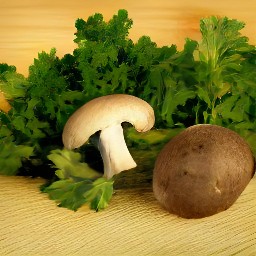the output is a portabella mushroom that is sliced and parsley that is chopped.