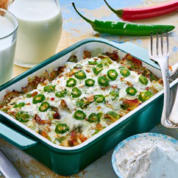 

This delicious European side dish is gluten, egg, nut and soy-free. It's made from creamy sour cream, zesty green chili peppers, fluffy white rice and melted Monterey Jack and Parmesan cheeses.