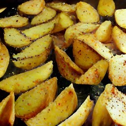 a dish of roasted potato wedges that are crispy on the outside and soft on the inside.