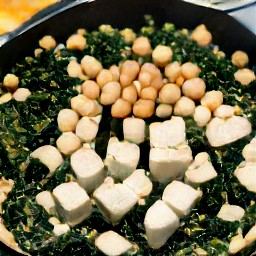 fried tofu with chickpeas and kale.