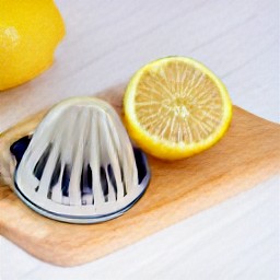 the lemon juice comes out of the lemon and into the squeezer.