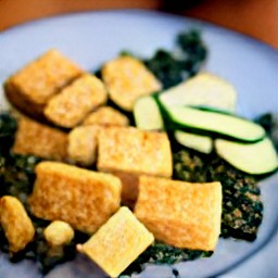 the lemony chickpea is transferred to a plate.