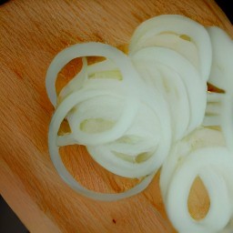 a peeled and sliced onion.