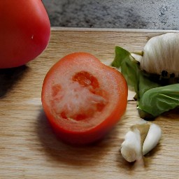 diced plum tomatoes, chopped basil, peeled and minced garlic.
