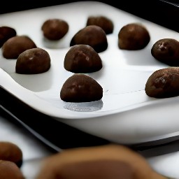 there are chocolate balls on a cookie sheet.