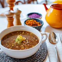 

Hearty and nourishing, this vegan lentil veggie soup is packed with nutritious ingredients like carrots, onions, tomatoes and vegetable broth for a delicious African-inspired dinner.