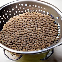 the lentils are rinsed with water in a colander.