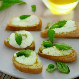 a chickpea mixture, torn mozzarella cheese, and basil on toasts.