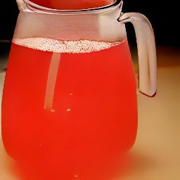 the output is a pitcher of fruit-flavored drink with 13 cups of cold water and granulated sugar.