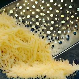 the parmesan cheese in small pieces after being shredded with a grater.