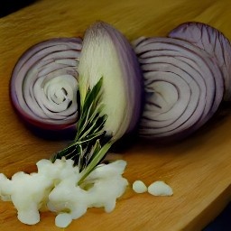 thinly sliced red onions and chopped rosemary.