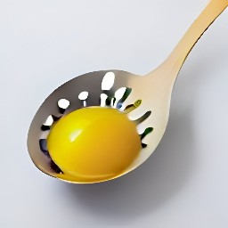 the yolks of the eggs are in the slotted spoon.