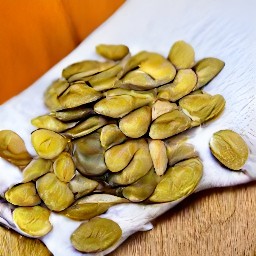 a bowl of pumpkin seeds that have been drained using a paper towel.