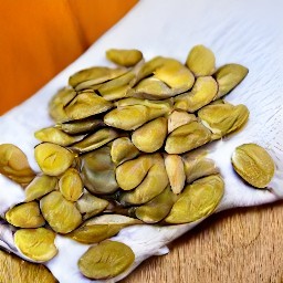 a bowl of pumpkin seeds that have been drained using a paper towel.