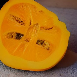 the pumpkin is cut in half.