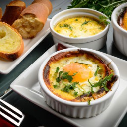

Cheesy baked eggs is a delicious, nutritious brunch or breakfast that is made with olive oil, eggs, gruyere cheese and whipping cream. It's nut-free and soy-free and served with toast!