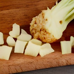 celeriac, celery sticks, and parsley that are chopped.