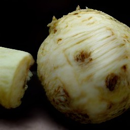 celeriac that has been peeled with a peeler.