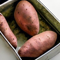 the sweet potatoes placed in a roasting tin.