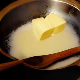 a skillet pan with 2 tbsp of butter melted in it and 1 tsp of salt sprinkled on top.