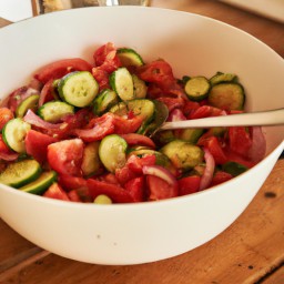 

This fresh vegan, gluten-free, eggs-free, nuts-free and lactose-free seasoned tomato and cucumber salad is a light no cook side dish full of flavor from the cherry tomatoes.