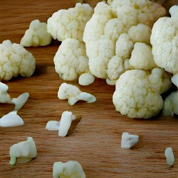 two halves of a cauliflower, trimmed and cut into small pieces.