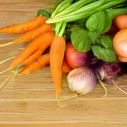 chopped onion, carrots, and basil.