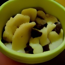 a bowl of banana mixture with granulated sugar, egg, mashed bananas, applesauce, and vanilla yogurt.