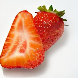 halved strawberries.