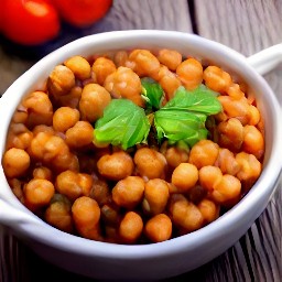 a bowl of gingery chickpeas in spicy tomato sauce.