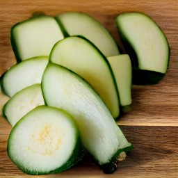 the zucchini is cut into 0.5cm wedges.