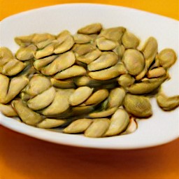 the pumpkin seeds are transferred to a plate.