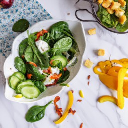 

This crunchy mozzarella salad is a delicious, gluten-free, egg-free and nut-free Italian side dish made of no cook semi-dried tomatoes in oil and yellow bell peppers.