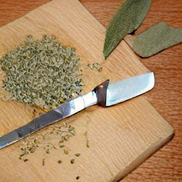 chopped dried sage leaves and peeled and chopped garlic.