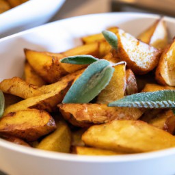 

Delicious, vegan and completely gluten-free roasted potatoes flavored with sage and lemon, a perfect side dish or snack that is also free of eggs, nuts and lactose.