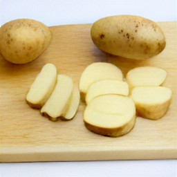 the potatoes are cut into quarters.