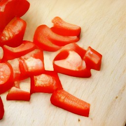 chopped red bell peppers.