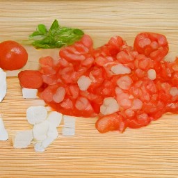 chopped tomatoes and basil, peeled and finely chopped onions.