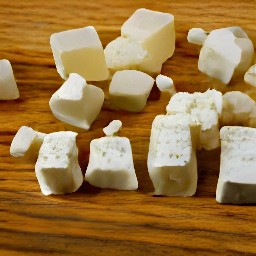 the feta cheese is cut into cubes.