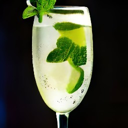 a champagne glass filled with champagne and spearmint mixture, garnished with spearmint.