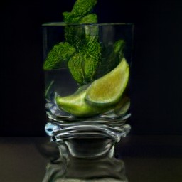 a glass with half of the lime wedges, 2 tbsp of lime juice, granulated sugar, and 3 spearmints.