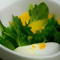 a bowl of chicory hearts and leaves mixed with dressing, toasted red kidney beans, and parmesan cheese cubes.