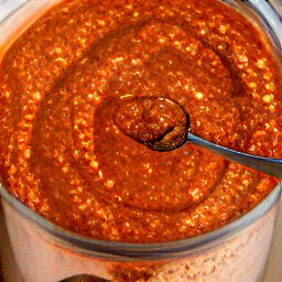 a smooth walnut red pepper pesto.