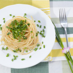 

This delicious European-Italian lunch of garlic and chives noodles is a nut-free, soy-free spaghetti dish that will tantalize your taste buds!