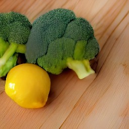 the broccoli is cut into florets and the lemon is cut into six wedges.
