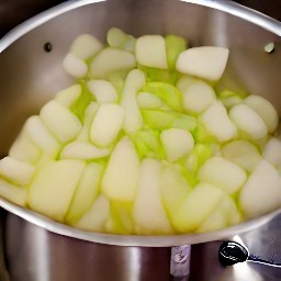 after adding the butter, vegetable broth, shallots, garlic, and potatoes to the pot and cooking for 1 minute, leek slices are then added and stirred occasionally for 2 minutes. after cooking for a total of 10 minutes, 5 cups