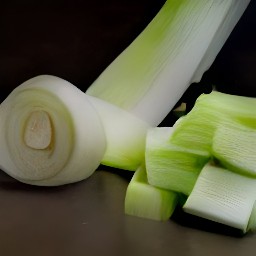 after peeling the leeks and shallots, cut the leeks into 1/4 inch slices and chop the shallot halves.