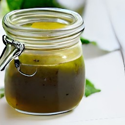 the cider vinaigrette is transferred to a jar.