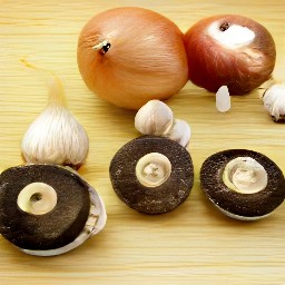 portabella mushrooms that are cut into slices, an onion that is sliced, and garlic that is peeled and chopped.